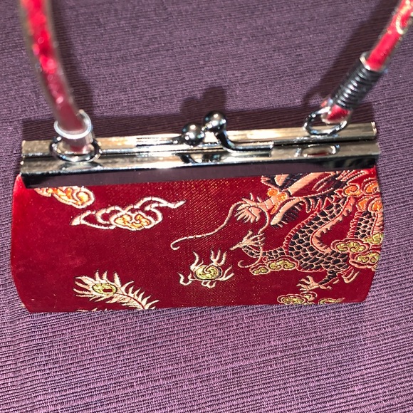 Asian Mini Red Silk Golden Dragon Snap Button Purse 4”H x 2”W x 5.5” L - Picture 6 of 13